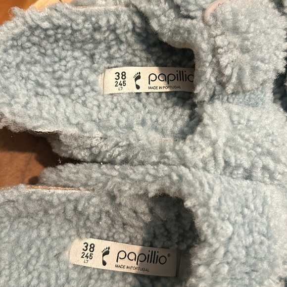 Birkenstock Arizona Big Buckle Genuine Shearling Sandal Blue Faded Aqua NEW 38 - Picture 8 of 10